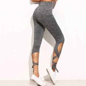 SHEIN Gray Tie-Cuff Cropped Leggings